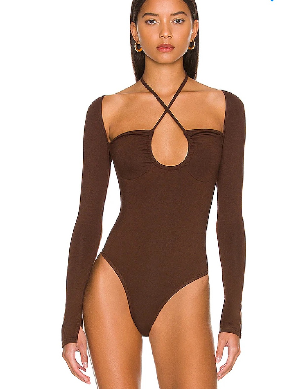 Superdown • Revolve Storme Bodysuit Size Medium Long Sleeve Thong Chocolate